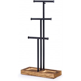 Love-KANKEI Jewelry Organizer Stand Metal & Wood Base and Large Storage Necklaces Bracelets Earrings Holder Organizer Black and Carbonized Black