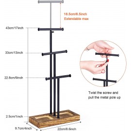 Love-KANKEI Jewelry Organizer Stand Metal & Wood Base and Large Storage Necklaces Bracelets Earrings Holder Organizer Black and Carbonized Black