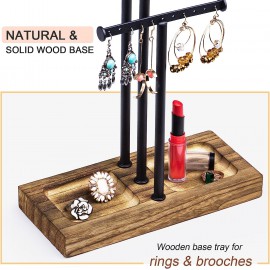 Love-KANKEI Jewelry Organizer Stand Metal & Wood Base and Large Storage Necklaces Bracelets Earrings Holder Organizer Black and Carbonized Black