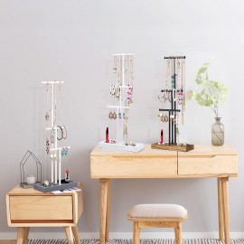 Love-KANKEI Jewelry Organizer Stand Metal & Wood Base and Large Storage Necklaces Bracelets Earrings Holder Organizer Black and Carbonized Black