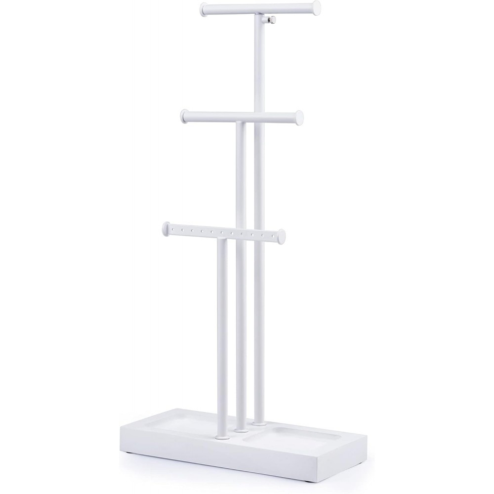 Love-KANKEI Jewelry Tree Stand White Metal and Wood Base Large Storage Jewelry Organizer for Necklaces Bracelets Earrings Holder Organizer Jewelry Display Gift White and White
