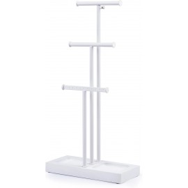 Love-KANKEI Jewelry Tree Stand White Metal and Wood Base Large Storage Jewelry Organizer for Necklaces Bracelets Earrings Holder Organizer Jewelry Display Gift White and White