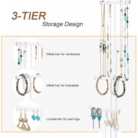 Love-KANKEI Jewelry Tree Stand White Metal and Wood Base Large Storage Jewelry Organizer for Necklaces Bracelets Earrings Holder Organizer Jewelry Display Gift White and White