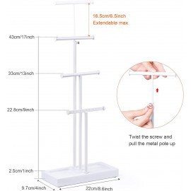 Love-KANKEI Jewelry Tree Stand White Metal and Wood Base Large Storage Jewelry Organizer for Necklaces Bracelets Earrings Holder Organizer Jewelry Display Gift White and White