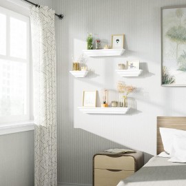 SRIWATANA White Floating Shelves, 24 Inch Solid Wood Storage Wall Shelves Set of 4 Display Ledge Shelves Decor for Bedroom, Living Room, Bathroom, Kitchen - White