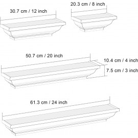SRIWATANA White Floating Shelves, 24 Inch Solid Wood Storage Wall Shelves Set of 4 Display Ledge Shelves Decor for Bedroom, Living Room, Bathroom, Kitchen - White