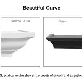 SRIWATANA White Floating Shelves, 24 Inch Solid Wood Storage Wall Shelves Set of 4 Display Ledge Shelves Decor for Bedroom, Living Room, Bathroom, Kitchen - White