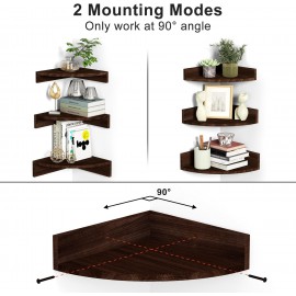 Alsonerbay Corner Shelf Wall Mount, Set of 3 Floating Shelves for Storage and Display, Rustic Wood Shelves for Bedroom, Kitchen, Living Room, Nursery and Office (Dark Brown)