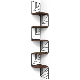 Love-KANKEI Corner Shelf Wall Mount of 5 Tier, Rustic Wood Floating Shelves Wall Shelves for Bedroom Living Room Bathroom Kitchen Office and More Dark Walnut