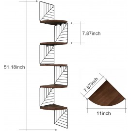 Love-KANKEI Corner Shelf Wall Mount of 5 Tier, Rustic Wood Floating Shelves Wall Shelves for Bedroom Living Room Bathroom Kitchen Office and More Dark Walnut