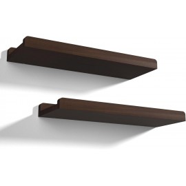 Love-KANKEI Floating Shelves Wall Mounted Set of 2, 17 Inch Rustic Wood Wall Shelves for Storage, Bedroom Living Room Bathroom Kitchen Office and More Dark Walnut