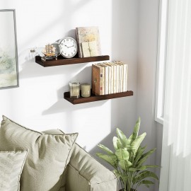Love-KANKEI Floating Shelves Wall Mounted Set of 2, 17 Inch Rustic Wood Wall Shelves for Storage, Bedroom Living Room Bathroom Kitchen Office and More Dark Walnut
