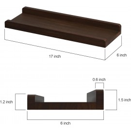 Love-KANKEI Floating Shelves Wall Mounted Set of 2, 17 Inch Rustic Wood Wall Shelves for Storage, Bedroom Living Room Bathroom Kitchen Office and More Dark Walnut