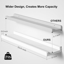 Love-KANKEI Floating Shelves Wall Mounted Set of 2, 24 Inch Wood Storage Wall Shelves for Bedroom Living Room Bathroom Kitchen Office and More White