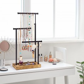 SRIWATANA Jewelry Organizer Stand, Extra Tall Necklace Holder Jewelry Holder (Carbonized Black & Black)