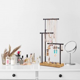 SRIWATANA Jewelry Organizer Stand, Extra Tall Necklace Holder Jewelry Holder (Carbonized Black & Black)