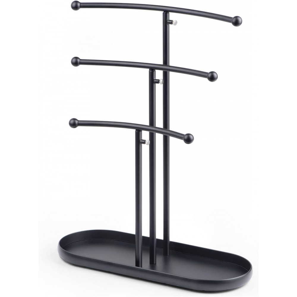 SZQINJI Jewelry Stand Organizer, Metal Jewelry Tree Holder 3-Tier Jewelry Storage Tower for Necklace Display, Earring Hanging Black