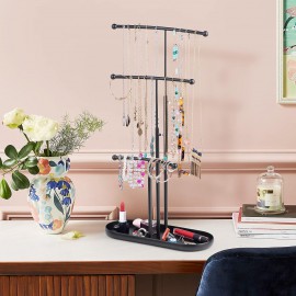 SZQINJI Jewelry Stand Organizer, Metal Jewelry Tree Holder 3-Tier Jewelry Storage Tower for Necklace Display, Earring Hanging Black