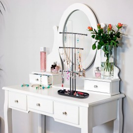 SZQINJI Jewelry Stand Organizer, Metal Jewelry Tree Holder 3-Tier Jewelry Storage Tower for Necklace Display, Earring Hanging Black