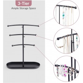 SZQINJI Jewelry Stand Organizer, Metal Jewelry Tree Holder 3-Tier Jewelry Storage Tower for Necklace Display, Earring Hanging Black