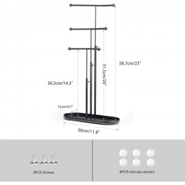 SZQINJI Jewelry Stand Organizer, Metal Jewelry Tree Holder 3-Tier Jewelry Storage Tower for Necklace Display, Earring Hanging Black