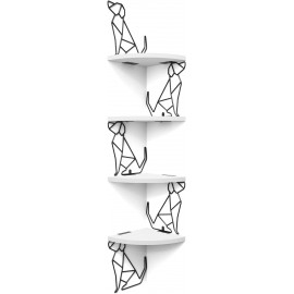 Alsonerbay White Corner Shelf Wall Mount, 4 Tier Floating Shelves for Wall Storage, Rustic Wall Shelves Wood Shelves for Bedroom, Living Room, Bathroom, Entryway, Garage (Dog Shaped)