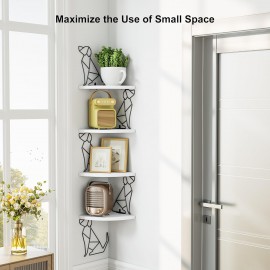 Alsonerbay White Corner Shelf Wall Mount, 4 Tier Floating Shelves for Wall Storage, Rustic Wall Shelves Wood Shelves for Bedroom, Living Room, Bathroom, Entryway, Garage (Dog Shaped)