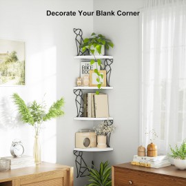 Alsonerbay White Corner Shelf Wall Mount, 4 Tier Floating Shelves for Wall Storage, Rustic Wall Shelves Wood Shelves for Bedroom, Living Room, Bathroom, Entryway, Garage (Dog Shaped)