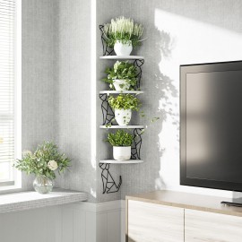 Alsonerbay White Corner Shelf Wall Mount, 4 Tier Floating Shelves for Wall Storage, Rustic Wall Shelves Wood Shelves for Bedroom, Living Room, Bathroom, Entryway, Garage (Dog Shaped)