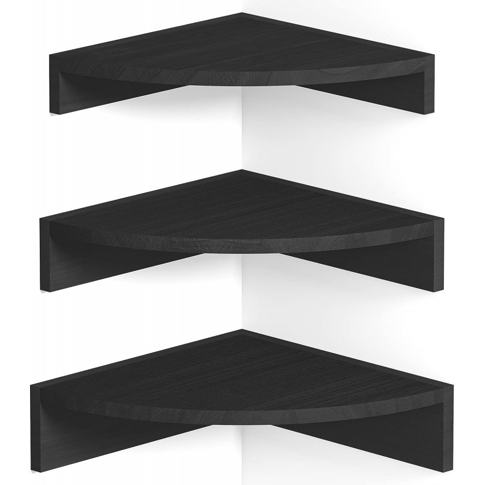 Alsonerbay Black Corner Shelf Wall Mount, Set of 3 Floating Shelves for Wall Storage and Display, Rustic Wall Shelves Wood Shelves for Bedroom, Living Room, Bathroom, Entryway, Garage