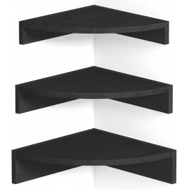 Alsonerbay Black Corner Shelf Wall Mount, Set of 3 Floating Shelves for Wall Storage and Display, Rustic Wall Shelves Wood Shelves for Bedroom, Living Room, Bathroom, Entryway, Garage
