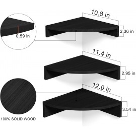 Alsonerbay Black Corner Shelf Wall Mount, Set of 3 Floating Shelves for Wall Storage and Display, Rustic Wall Shelves Wood Shelves for Bedroom, Living Room, Bathroom, Entryway, Garage