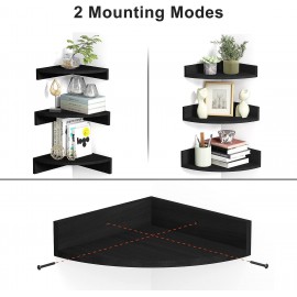 Alsonerbay Black Corner Shelf Wall Mount, Set of 3 Floating Shelves for Wall Storage and Display, Rustic Wall Shelves Wood Shelves for Bedroom, Living Room, Bathroom, Entryway, Garage