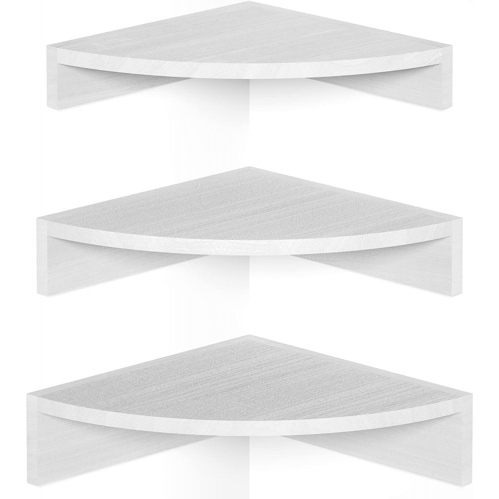 Alsonerbay White Corner Shelf Wall Mount, Set of 3 Floating Shelves for Storage and Display, Rustic Wood Shelves for Bedroom, Living Room, Bathroom, Entryway, Garage