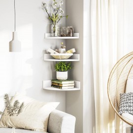 Alsonerbay White Corner Shelf Wall Mount, Set of 3 Floating Shelves for Storage and Display, Rustic Wood Shelves for Bedroom, Living Room, Bathroom, Entryway, Garage