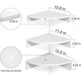 Alsonerbay White Corner Shelf Wall Mount, Set of 3 Floating Shelves for Storage and Display, Rustic Wood Shelves for Bedroom, Living Room, Bathroom, Entryway, Garage