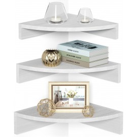 Alsonerbay White Corner Shelf Wall Mount, Set of 3 Floating Shelves for Storage and Display, Rustic Wood Shelves for Bedroom, Living Room, Bathroom, Entryway, Garage