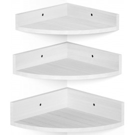 Alsonerbay White Corner Shelf Wall Mount, Set of 3 Floating Shelves for Storage and Display, Rustic Wood Shelves for Bedroom, Living Room, Bathroom, Entryway, Garage