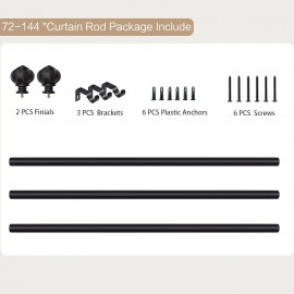 Black Curtain Rod-EUPLAR 1 Inch Long Curtain Rods for Windows, 72 to 144 Inches(6-12 ft) Telescoping Single Drapery Rods Set with Lantern Pattern Finials