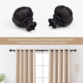 Black Curtain Rod-EUPLAR 1 Inch Long Curtain Rods for Windows, 72 to 144 Inches(6-12 ft) Telescoping Single Drapery Rods Set with Lantern Pattern Finials