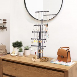 SRIWATANA Jewelry Organizer Stand, 5 Tier Necklace Holder Bracelet Earring Holder Jewelry Display Stand Large Storage with Wood Base, Carbonized Black