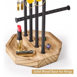 SRIWATANA Jewelry Organizer Stand, 5 Tier Necklace Holder Bracelet Earring Holder Jewelry Display Stand Large Storage with Wood Base, Carbonized Black