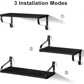 Love-KANKEI Floating Shelves Wall Mounted Set of 3, Large Wood Wall Shelves for Storage, Rustic Shelves for Display Bathroom,Bedroom,Living Room,Kitchen,Office and More Black