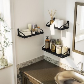 Love-KANKEI Floating Shelves Wall Mounted Set of 3, Large Wood Wall Shelves for Storage, Rustic Shelves for Display Bathroom,Bedroom,Living Room,Kitchen,Office and More Black