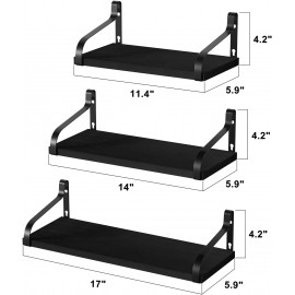 Love-KANKEI Floating Shelves Wall Mounted Set of 3, Large Wood Wall Shelves for Storage, Rustic Shelves for Display Bathroom,Bedroom,Living Room,Kitchen,Office and More Black