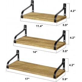Love-KANKEI Floating Shelves Wall Mounted Set of 3, Large Wood Wall Shelves for Storage, Rustic Shelves for Display Bathroom,Bedroom,Living Room,Kitchen,Office and More Carbonized Black