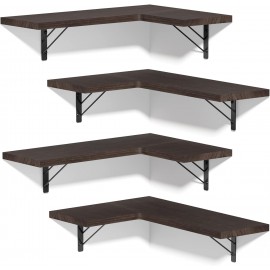 Love-KANKEI Corner Shelf Wall Mounted,Floating Wall Shelves for Storage,Rustic Wood Hanging Shelves for Display,Bedroom Bathroom Living Room Kitchen,Set of 4, Dark Brown