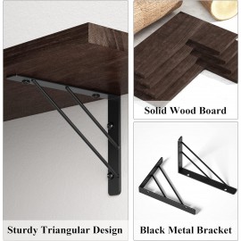 Love-KANKEI Corner Shelf Wall Mounted,Floating Wall Shelves for Storage,Rustic Wood Hanging Shelves for Display,Bedroom Bathroom Living Room Kitchen,Set of 4, Dark Brown