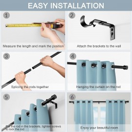 Black Curtain Rods-EUPLAR Long Curtain Rods for Windows 32 to 125 inch, 1 Inch Splicing Heavy Duty Window Curtain Rod with 4 Brackets