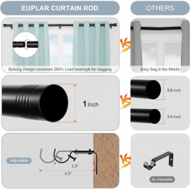 Black Curtain Rods-EUPLAR Long Curtain Rods for Windows 32 to 94 inch, 1 Inch Splicing Heavy Duty Window Curtain Rod with 4 Brackets